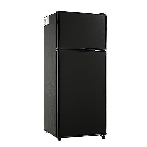 KB FLS-80-Black 3.5Cu.Ft Compact, Small Refrigerator with Freezer, Retro Fridge with Dual Door, 7 Level Adjustable Thermostat for Garage, Dorm,Bedroom, Office, Apartment, Black