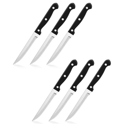 HaWare Stainless Steel Steak Table Knives Set of 6, Ergonomic Triple Rivet Handle, Ideal for Cutting Mutton, Pizza, Bread, Dishwasher Safe, 22cm