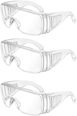 WTTUOAM 3 Pieces Clear Safety Glasses Over Glasses Goggles Anti- Fog/Scratch Eye Protective Polycarbonate Eyewear Safety Goggles for Shooting, Labs, Outdoor, Workplaces Safety Eye Protection