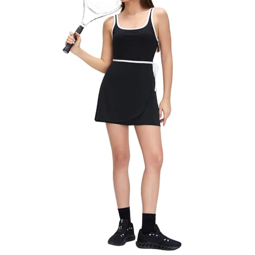 Robe de tennis femme sport sans manches short integre ceinture reglable robe golf