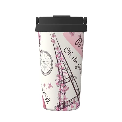 Rich&Rabbit Romántico diseño de mariposas de París aislado para café caliente/helado, tapa con asa, para coche, oficina, uso doméstico