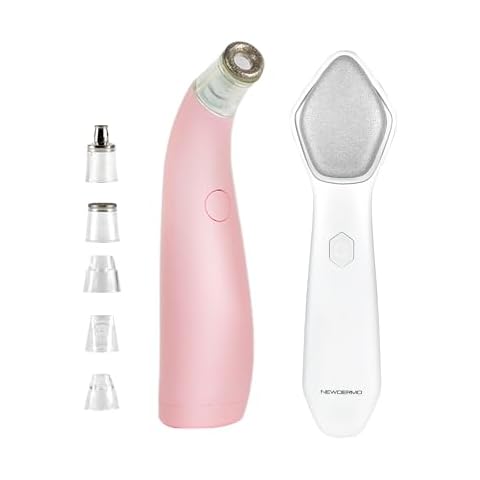 NEWDERMO 2-in-1 Microdermabrasion Machine for Facial, Diamond Microdermabrasion Device USB Rechargeable (Pink) with Microdermabrasion Machine Pro(White) Cover