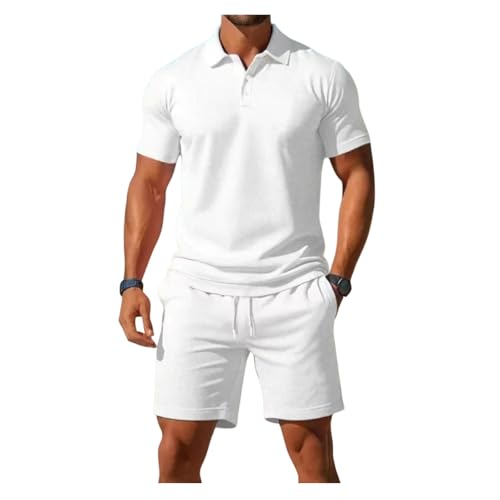 Ensemble chemise manches courtes homme short en maille respirante vêtements d'été grande taille blanc