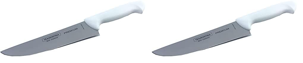Tramontina Premium 8" Utility Knife Stainless Steel Blade with White Polypropylene Handle (Pack of 2)