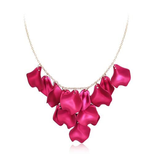 Flyonce Flower Petal Necklace for Women, Floral Rose Petals Statement Bib Collar Necklaces Summer Boho Jewelry Accessories for Wedding Party