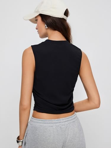 Image of CIDER Womens Tank Tops Sleeveless High Neck Ruched Crop Tops Going Out Casual Basic Ribbed Shirt Summer Fashion Clothing