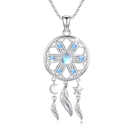 CRWENG Collier attrape-rêves en argent sterling 925 - Pendentif délicat - Plumes - Bijoux romantiques - Cadeau pour femme - Ange gardien - Cadeau de...