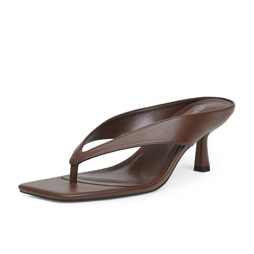 Women’s Kitten Heels Flip Flops Slip On Open Toe Low Heels Thong Square Slide Summer Fashion Party Heeled Dressy Sandals for Women