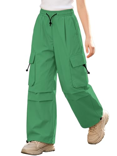 Image of SANGTREE Girls Parachute Pants Loose Lightweight Drawstring Waist Hip Hop Cargo Pants,6-16 Years
