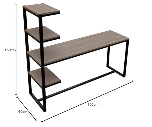 Image of Riyan Luxiwood Hunter L-Shaped Executive Office Desk with Integrated Storage Shelves & Perforated Privacy Panel - Premium Wood Finish & Industrial Metal Frame for Home Office & Professional Workspace
