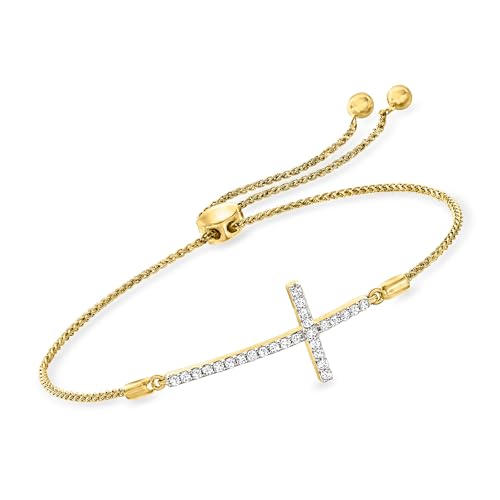 Ross-Simons 0.33 ct. t.w. Diamond Cross Bolo Bracelet in 18kt Gold Over Sterling