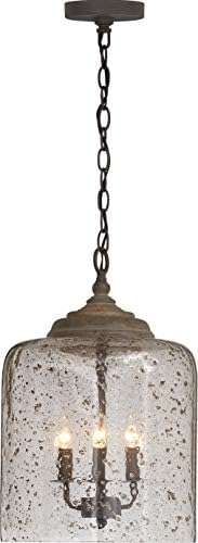 Capital Lighting 335242NG Tybee Natural Stone Seeded Glass Bell Pendant, 3-Light 180 Total Watts, 19" H x 13" W, Nordic Grey