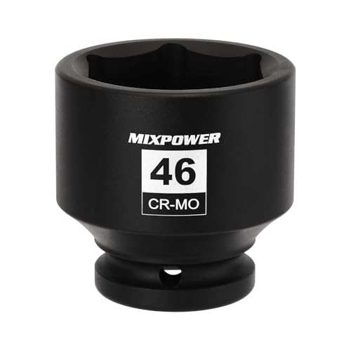 Image of MIXPOWER 3 /4 inch Drive Shallow Impact Socket, 46mm, CR-MO, Metric, 6 Point, Axle Nut Impact Grade Socket for Easy Removal