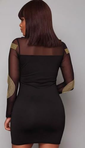 Image of RED DOT BOUTIQUE - 807 - Black Sheer Mesh Long Sleeves Club Sequins Dress Plus Size