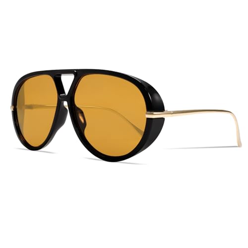 GUVIVI Retro Gold Aviator Sunglasses for Women Men 2026 Metal Oversized 70s Aviators Black Vacation Beach Sun Glasses