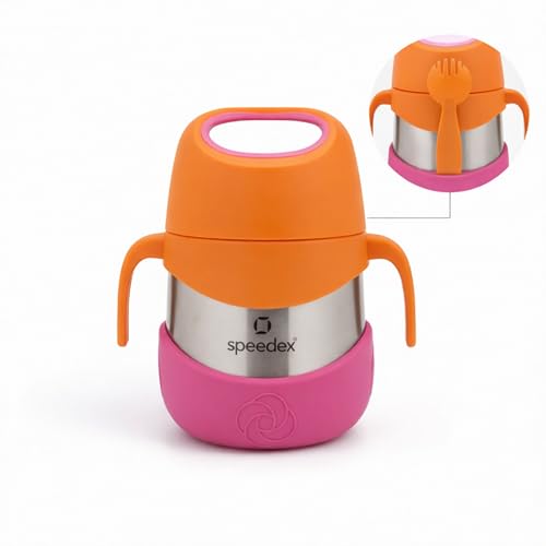 Image of Speedex Kids Insulated Food Jar 320ml Tango Pop (Orange), Stainless Steel Lunch Box with Handle & Spork, Leak Proof BPA-Free Double Wall Vacuum Tiffin, Hot & Cold Food Container