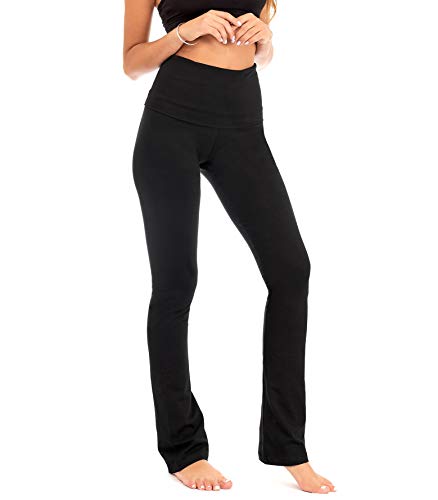 Dear Sparkle Bootcut Fold Over Leggings For Women | Slim Look Bootleg Yoga Pants W Pocket + Plus Size (C5 F) (Black, 2X-Large) #TOP5