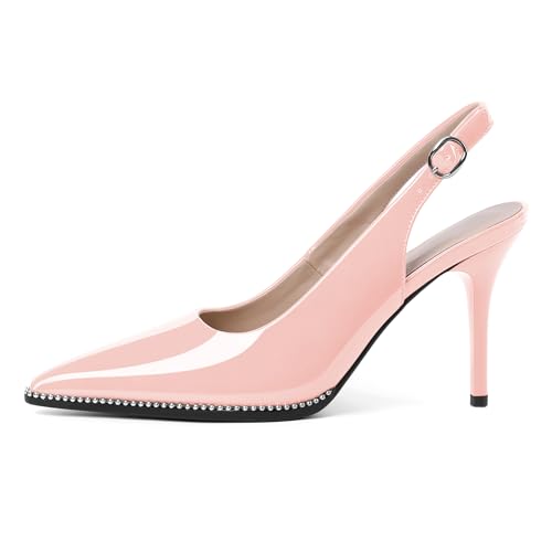 Image of SAMMITOP Women Slingback Heels Stilettos Closed Pointed Toe High Heel Silver Beaded Pumps Comfortable 3.5 Inch High Heels for Women Dressy Shoes