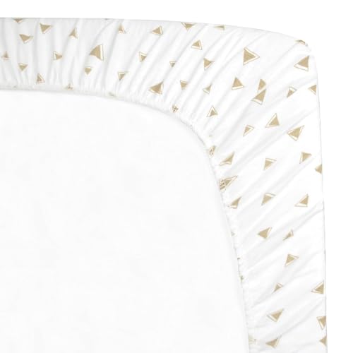 Image of American Baby Company 100% Natural Cotton Fitted Pack and Play Sheet 39 inch x 27 inch - Soft & Breathable Pack N Play Sheet for Playpen, Playard & Mini Crib Mattress, Mocha Triangle, for Boys & Girls