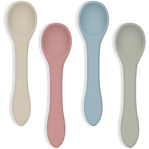 Image of Vicloon Silicone Baby Feeding Spoons, 4 Pack First Stage Feeding Spoons for Infants, Baby Led Weaning, Easy to Grip & Hold Baby Spoons