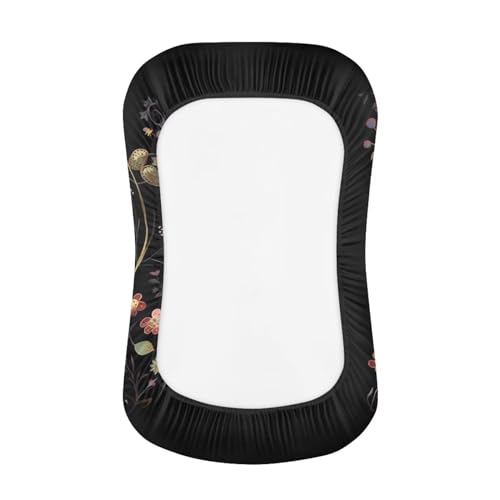 Image of ZOUTAIRONG Flower Dragonfly Bassinet Sheet Set Snug Fitted Cradle Fitted Sheets Stretchy Ultra Soft for Oval Rectangle Hourglass Bassinet Mattress Unisex Boy Girl Black