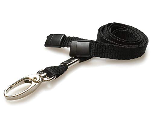 ALG ID Cards® Breakaway Lanyard Plain Colour with Safety Breakaway | Black Neck Lanyard with Metal Clip | Lanyard for Pass Card Badge Holders (Black Lanyard)