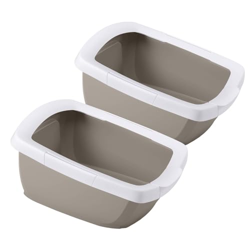 2er Sparpack Katzentoilette Schalentoilette mit abnehmbarem Rand Weiss-grau