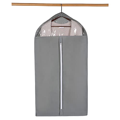 WABMJGW Kleidersäcke Mottendichte Breite 10cm zur Aufbewahrung von Kleidung,5 Stück Vlies-Kleiderhüllen mit Reißverschluss klarem Fenster,Staubdichte, atmungsaktive Kleiderhüllen,Grey-60x10x110cm Cover