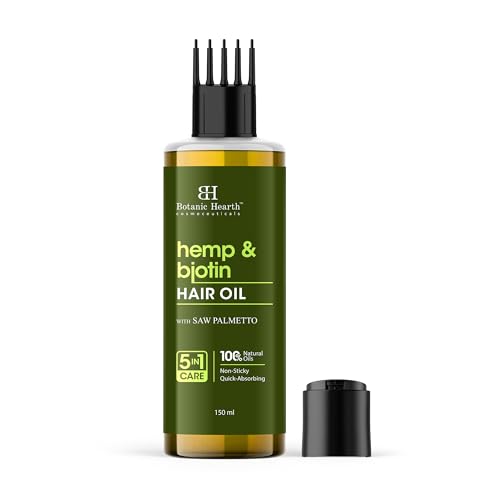 Image of Botanic Hearth Hemp & Biotin Hair Oil for Hair Growth & Strength with Saw Palmetto - 150ml, Non-Sticky & Fast-Absorbing - 100% Natural Oils for Healthy Scalp & Hair - with Hair Oil Applicator