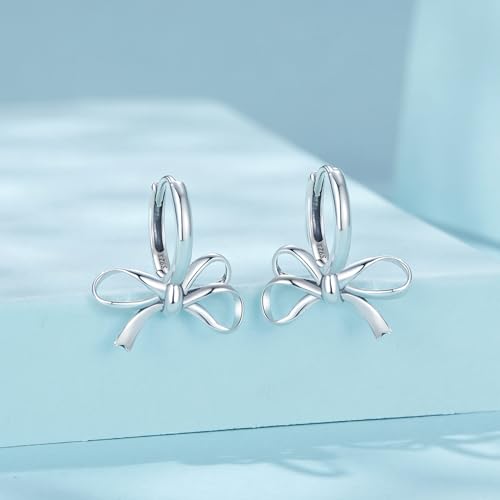WOSTU Classic Bow Hoop Earrings 925 Sterling Silver Simple Ear Buckles Hypoallergenic Drop Earrings for Women4