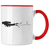 Trendation - Taucher Tasse Geschenk Kaffeetasse Geschenkidee Männer Tauchen Evolution Grafik Tauchlehrer Tauchsportler Becher (Rot)