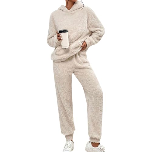 Generisch Conjunto de Pijama para Mujer de Felpa con Capucha y Bolsillos, Conjunto de Dos Piezas de Entrenamiento, Suéter y Pantalones, Ropa de Dormir, Ropa de Casa, Pijamas Deportivos, Ropa de Estar
