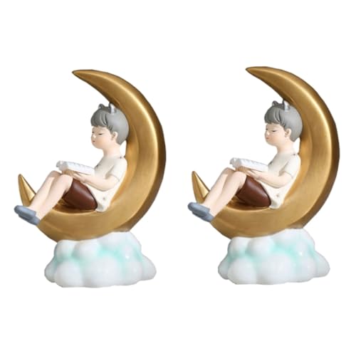 Décorations de table de lune avec garçon qui lit pour aménager une chambre d'enfant