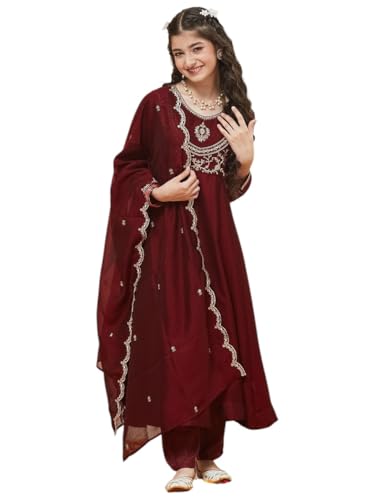 Image of Curly Tales Girls Embroidered Kurta Set with Dupatta | Festive Ethnic Wear for Girls | Stylish Suit Set for Weddings & Celebrations