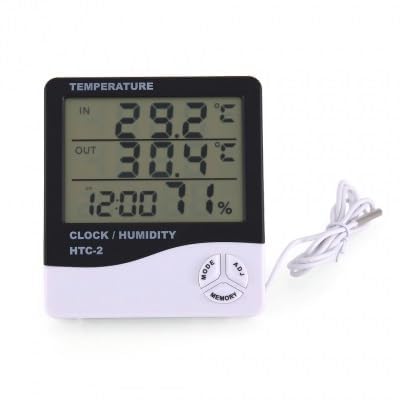 Image of HTC-2 Digital Thermo Hygrometer | Indoor & Outdoor Temperature & Humidity Meter with Large LCD Display, Clock, Alarm & Calendar | HTC2 Thermometer Hygrometer for Home, Office & Laboratory