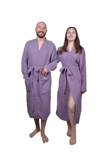 Image of Muslin Bathrobe - Cotton Gauze Robe for Women and Men - Lightweight Breathable Summer Kimono - Boho Spa /Maternity Robe