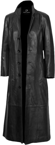 Mens Black Duster Long Leather Coat - Full Body Leather Trench Coat - Genuine Lambskin Leather Overcoat