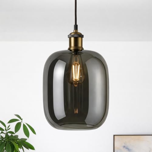 CGC Lighting Indoor Glass Bistro Adjustable Ceiling Pendant Light Lamp Shade (Large Smoked)