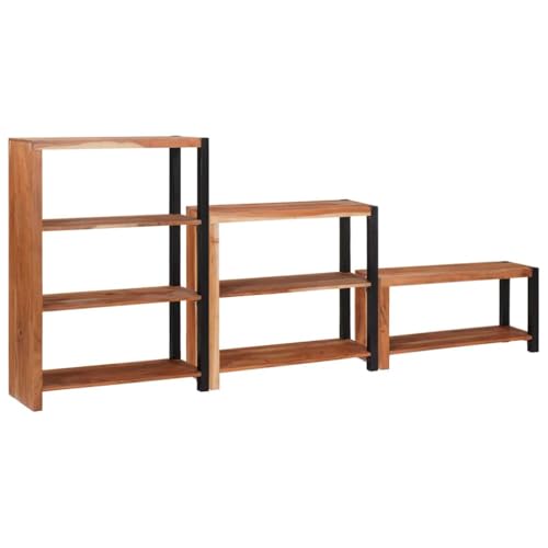 Mokuyary Estantería de madera maciza de acacia, 3 unidades, color marrón, 80 x 30 x 110 cm, para salón, oficina en casa, comedor
