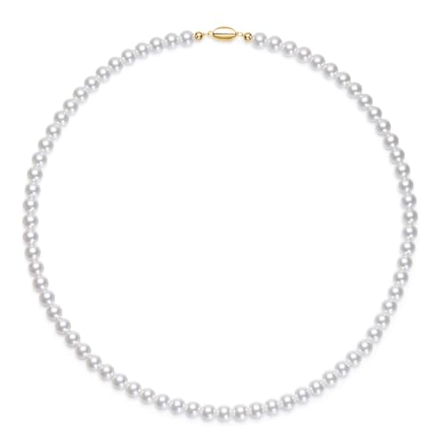 Mameloly Pearl Necklaces for Women Dainty 925 Sterling Silver 18K Gold Plated 6MM Simulated White Pearl Choker Necklace Strand for Her Engagement Wedding Birdal