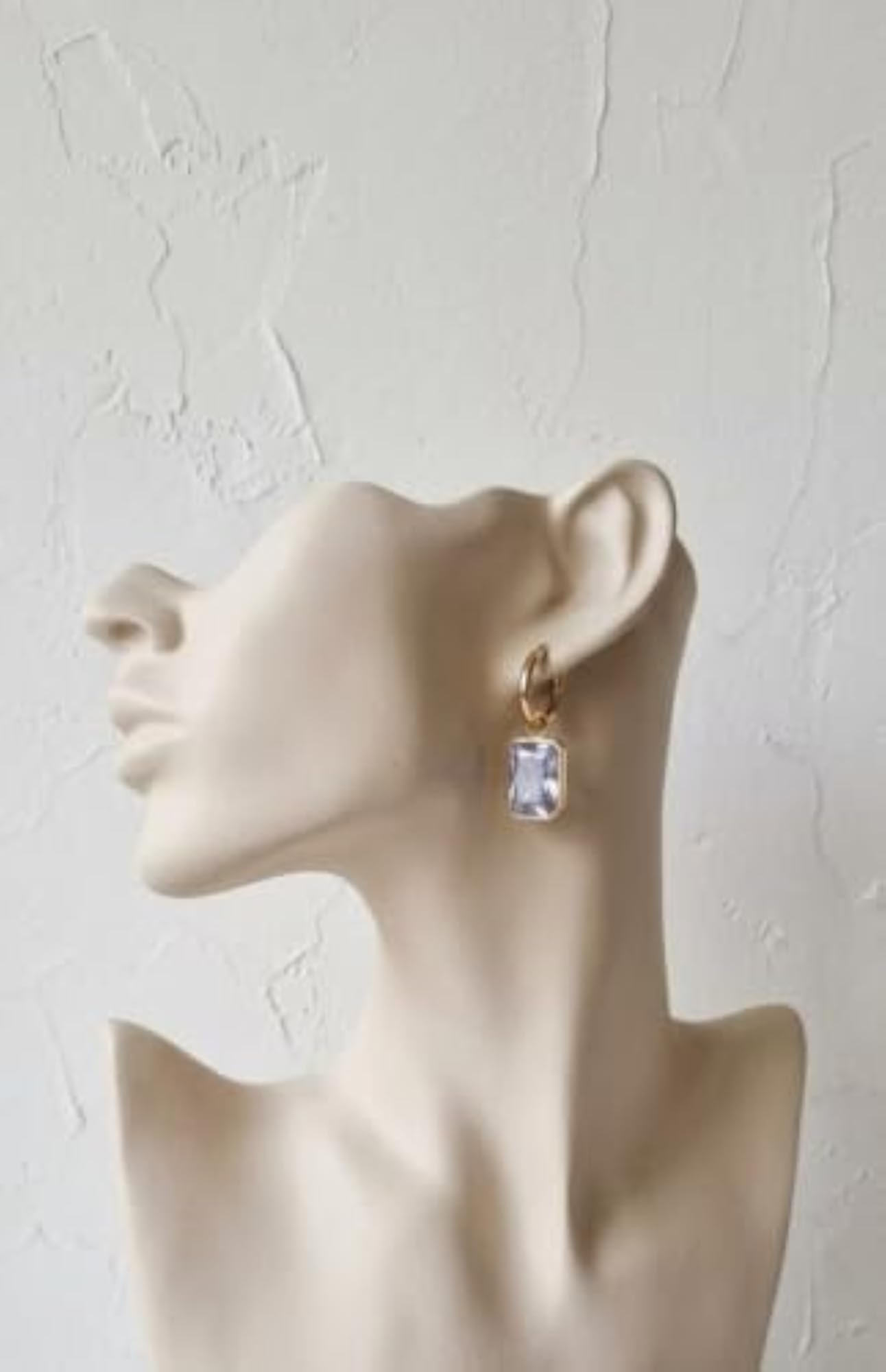 Rectangular Crystal Hoop Drop Earrings Gold Tone