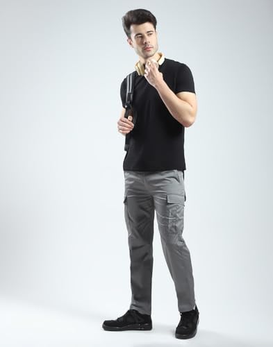 Image of Monte Carlo Men's Regular Fit Cargo Pants | Solid Pattern Casual Trousers | Drawstring Closure | Stylish & Comfortable Everyday Wear Cargo for Men's
