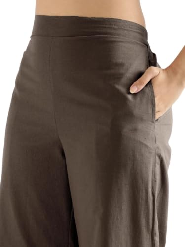 Image of SAADAA Women's Relaxed Fit Mid Rise Airy Linen Wide Leg Pants, High Waist Trousers for Formal, Casual & Office Wear