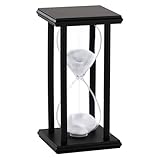 SuLiao White Sand Watch 60 Min, Black Wooden Frame Hourglass Clock, Wood 60 Minute Sand Timer, Antiguo Reloj De Arena 1 Hora, Giant One Hour Glass Sandglass for Home, Desktop, Office décor