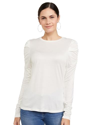 Image of Marks & Spencer Womens Solid Viscose Crew Neck Regular Fit Long Sleeve Top