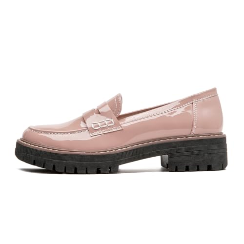 Image of Womens Loafers Comfortable Platform Penny Loafer Chunky Heel Business Casual Dress Shoes Fashion Patent Leather Women's Loafers & Slip-ons