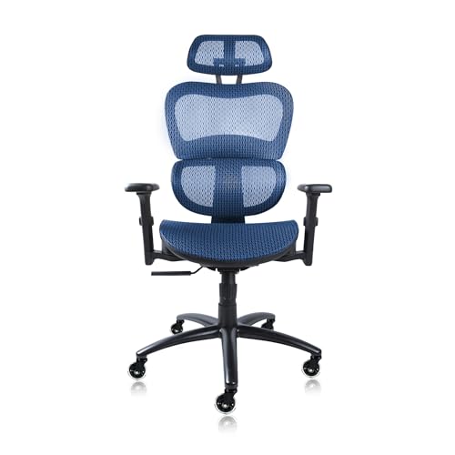 Image of Nouhaus Ergo3dL Home Office Desk Chairs Ergonomic Office Chair High-Back Mesh Rolling Work Chairs with Wheels and Adjustable Headrests Comfortable Lumbar Support Adjustable Armrests (Blue)