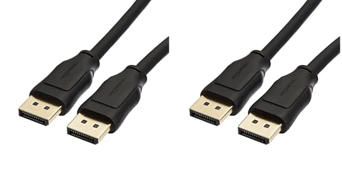 Image of Amazon Basics DisplayPort 1.4 Cable, 32.4Gbps HBR3 High-Speed, 8K@60Hz, 4K@120Hz, Ultra HD, Dynamic HDR and 3D, Gold-Plated Plugs, 3 Foot, Black (Pack of 2)