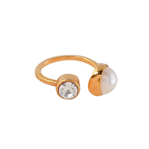 Mother's Half Pearl Cz Studded Ring