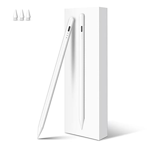 Caneta Stylus para iPad, carregamento rápido de 13 minutos, Apple iPad Pencil com rejeição de palma, sensibilidade de inclinação, funciona para iPad Air 3/4/5/6 2018-2024, iPad Mini 5/6, iPad